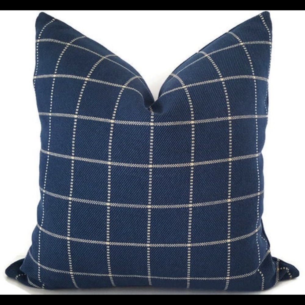 (2)Navy Blue Checkered Cushion Cover double sided 24x24